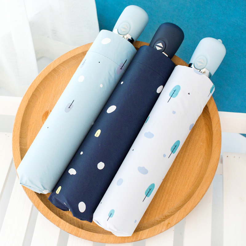 Cross-Border Korean Fresh Vinyl Triple Folding Umbrella Folding Rain Umbrella UV-Proof Sun Umbrella for Women