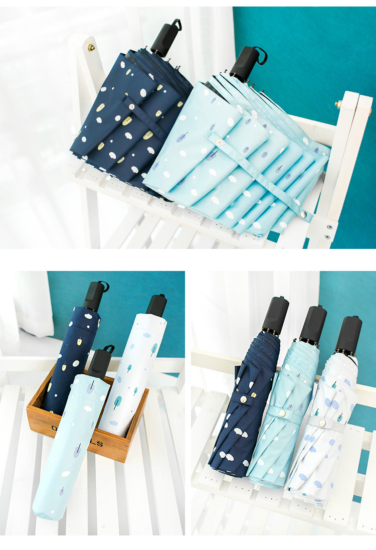 Cross-Border Korean Fresh Vinyl Triple Folding Umbrella Folding Rain Umbrella UV-Proof Sun Umbrella for Women