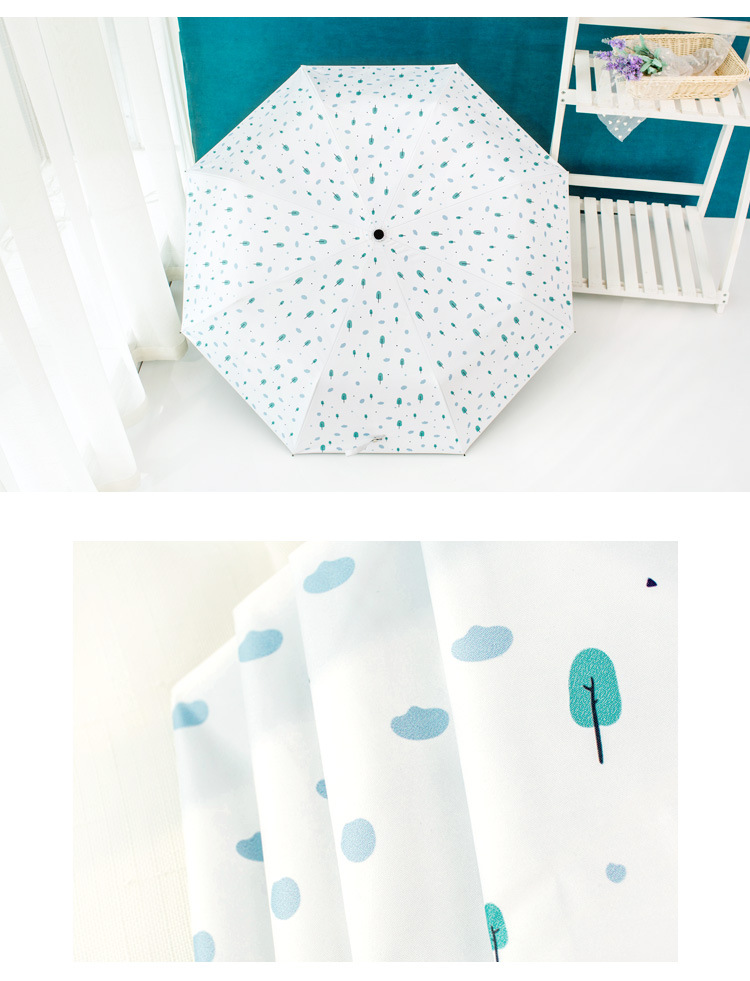 Cross-Border Korean Fresh Vinyl Triple Folding Umbrella Folding Rain Umbrella UV-Proof Sun Umbrella for Women