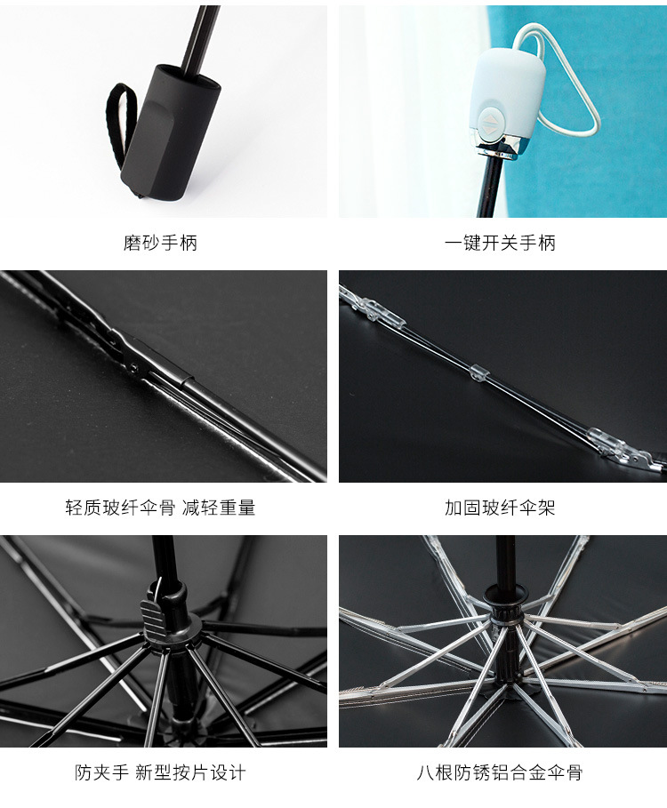 Cross-Border Korean Fresh Vinyl Triple Folding Umbrella Folding Rain Umbrella UV-Proof Sun Umbrella for Women