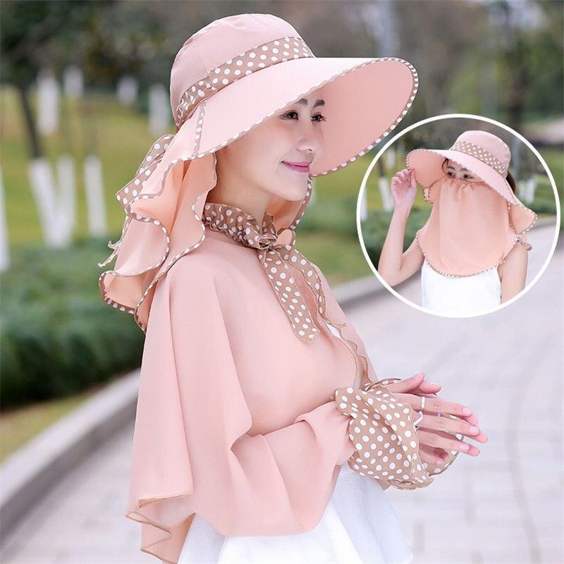 Summer Hat Female Sun Protection Hat Female Sun Hat Female Cycling UV Proof Cap Female Shawl Wide Brim Protective Mask