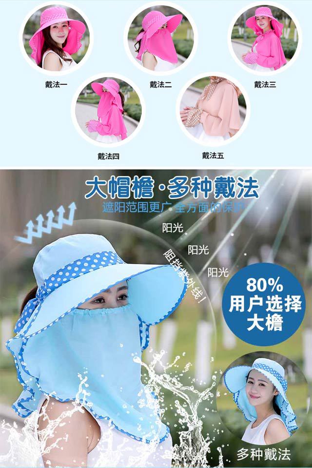 Summer Hat Female Sun Protection Hat Female Sun Hat Female Cycling UV Proof Cap Female Shawl Wide Brim Protective Mask