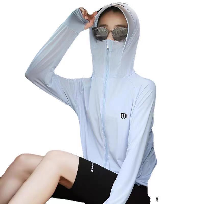 Rabbit Head Hooded Sun Protection Clothing for Women Ice Silk Long Sleeve UV-Proof Masked Outdoor Sun-Protective Clothing
