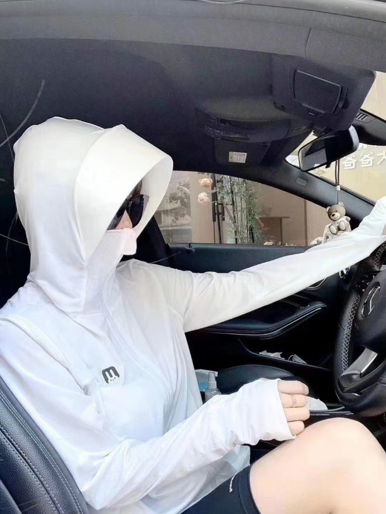 Rabbit Head Hooded Sun Protection Clothing for Women Ice Silk Long Sleeve UV-Proof Masked Outdoor Sun-Protective Clothing