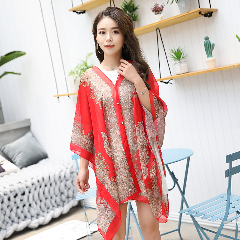 Shawl Cycling Beach Multi-Purpose Diverse Silk Scarf Chiffon Printed UV-Proof Paisley Pearl Shawl Sunscreen Shawl