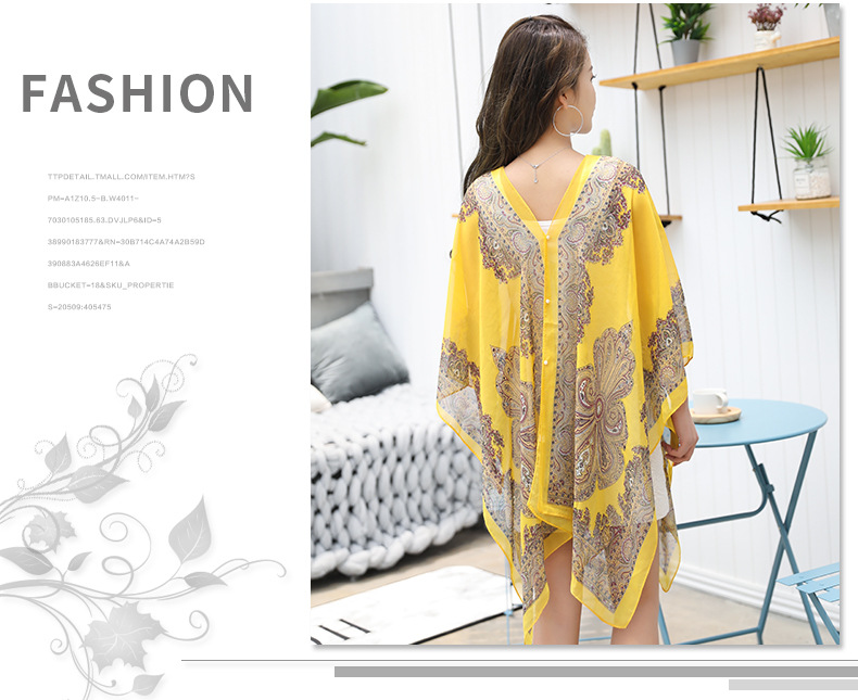 Shawl Cycling Beach Multi-Purpose Diverse Silk Scarf Chiffon Printed UV-Proof Paisley Pearl Shawl Sunscreen Shawl