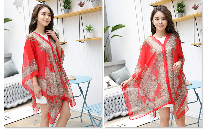 Shawl Cycling Beach Multi-Purpose Diverse Silk Scarf Chiffon Printed UV-Proof Paisley Pearl Shawl Sunscreen Shawl