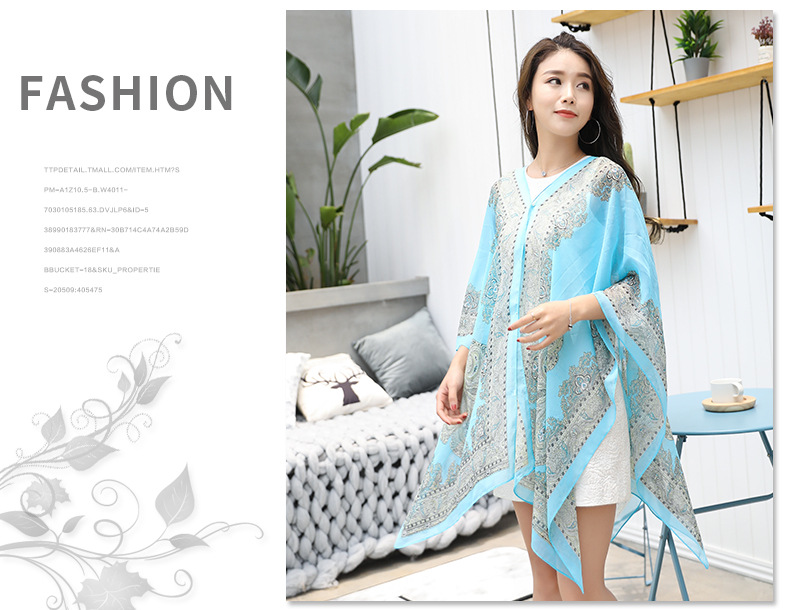 Shawl Cycling Beach Multi-Purpose Diverse Silk Scarf Chiffon Printed UV-Proof Paisley Pearl Shawl Sunscreen Shawl