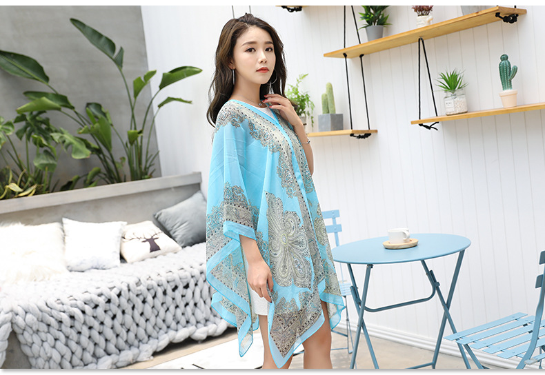 Shawl Cycling Beach Multi-Purpose Diverse Silk Scarf Chiffon Printed UV-Proof Paisley Pearl Shawl Sunscreen Shawl