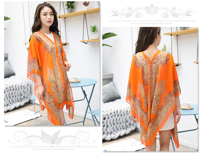 Shawl Cycling Beach Multi-Purpose Diverse Silk Scarf Chiffon Printed UV-Proof Paisley Pearl Shawl Sunscreen Shawl