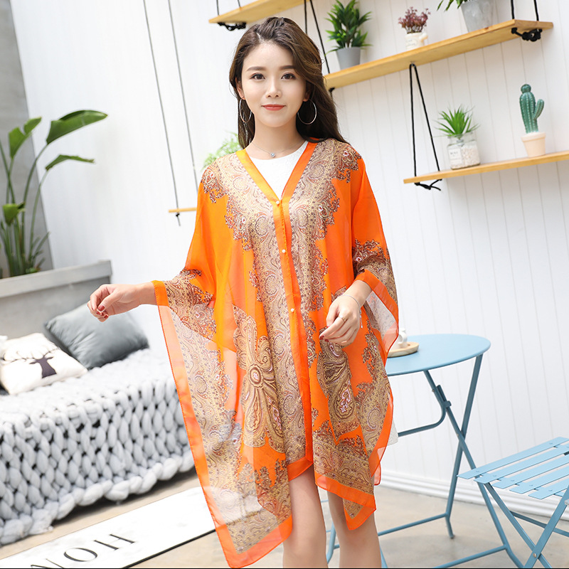 Shawl Cycling Beach Multi-Purpose Diverse Silk Scarf Chiffon Printed UV-Proof Paisley Pearl Shawl Sunscreen Shawl