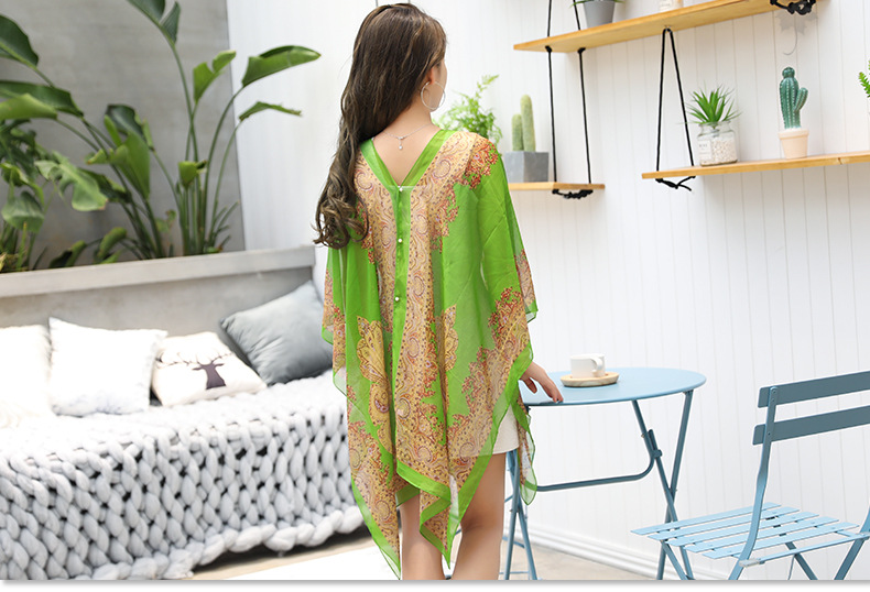 Shawl Cycling Beach Multi-Purpose Diverse Silk Scarf Chiffon Printed UV-Proof Paisley Pearl Shawl Sunscreen Shawl