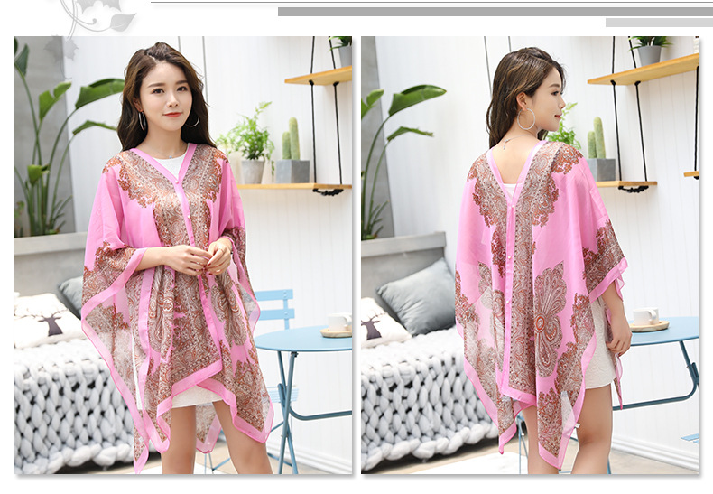 Shawl Cycling Beach Multi-Purpose Diverse Silk Scarf Chiffon Printed UV-Proof Paisley Pearl Shawl Sunscreen Shawl