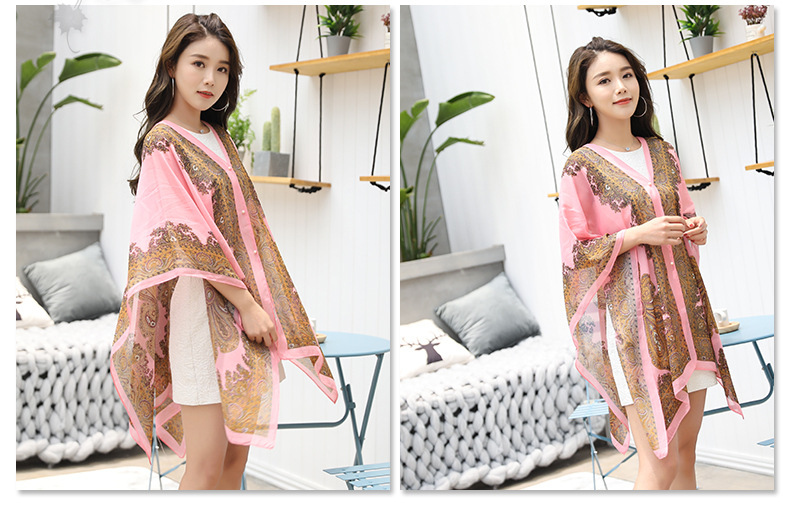 Shawl Cycling Beach Multi-Purpose Diverse Silk Scarf Chiffon Printed UV-Proof Paisley Pearl Shawl Sunscreen Shawl
