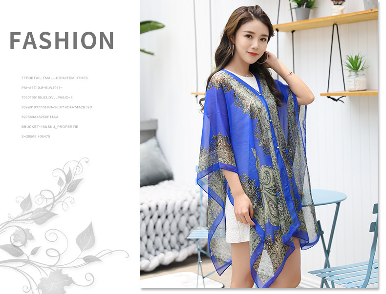 Shawl Cycling Beach Multi-Purpose Diverse Silk Scarf Chiffon Printed UV-Proof Paisley Pearl Shawl Sunscreen Shawl