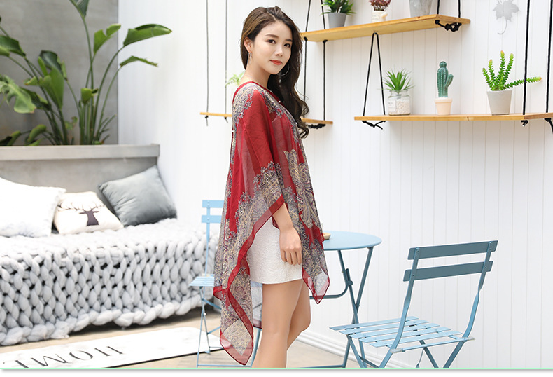 Shawl Cycling Beach Multi-Purpose Diverse Silk Scarf Chiffon Printed UV-Proof Paisley Pearl Shawl Sunscreen Shawl