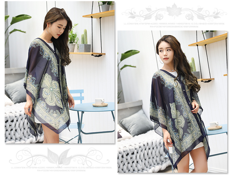 Shawl Cycling Beach Multi-Purpose Diverse Silk Scarf Chiffon Printed UV-Proof Paisley Pearl Shawl Sunscreen Shawl