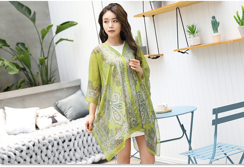Shawl Cycling Beach Multi-Purpose Diverse Silk Scarf Chiffon Printed UV-Proof Paisley Pearl Shawl Sunscreen Shawl