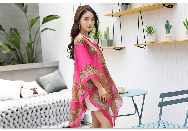 Shawl Cycling Beach Multi-Purpose Diverse Silk Scarf Chiffon Printed UV-Proof Paisley Pearl Shawl Sunscreen Shawl