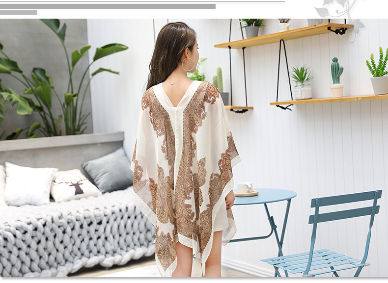 Shawl Cycling Beach Multi-Purpose Diverse Silk Scarf Chiffon Printed UV-Proof Paisley Pearl Shawl Sunscreen Shawl
