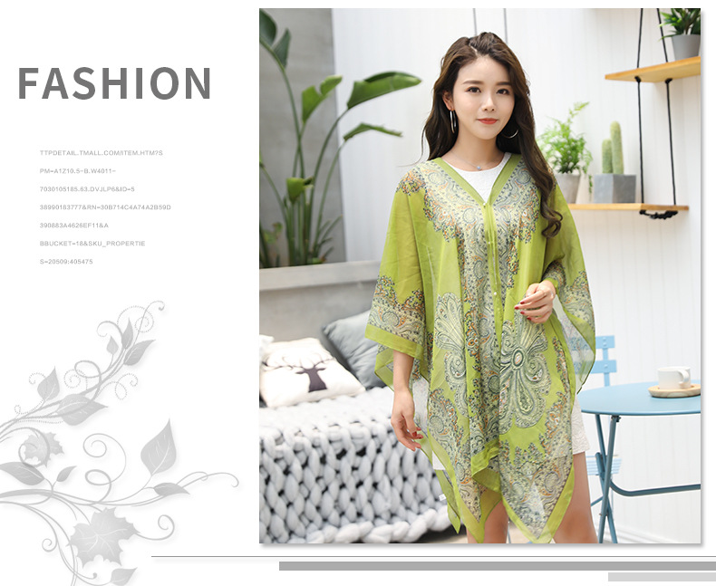 Shawl Cycling Beach Multi-Purpose Diverse Silk Scarf Chiffon Printed UV-Proof Paisley Pearl Shawl Sunscreen Shawl