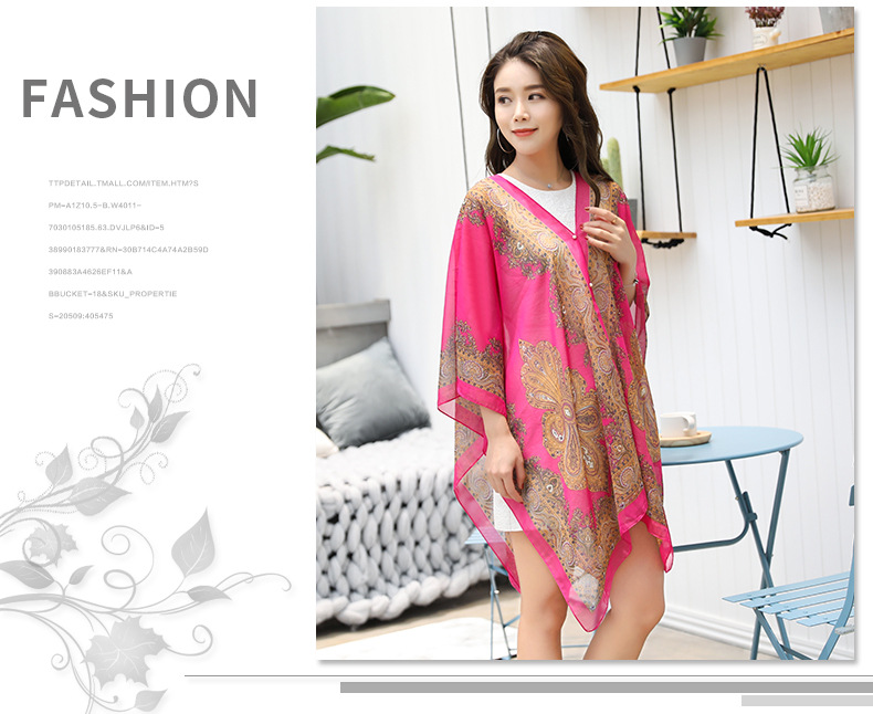 Shawl Cycling Beach Multi-Purpose Diverse Silk Scarf Chiffon Printed UV-Proof Paisley Pearl Shawl Sunscreen Shawl