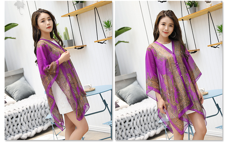 Shawl Cycling Beach Multi-Purpose Diverse Silk Scarf Chiffon Printed UV-Proof Paisley Pearl Shawl Sunscreen Shawl