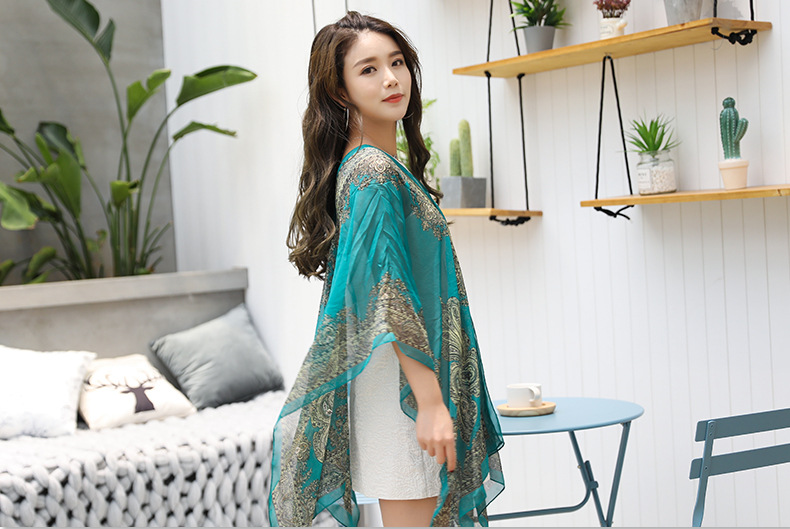 Shawl Cycling Beach Multi-Purpose Diverse Silk Scarf Chiffon Printed UV-Proof Paisley Pearl Shawl Sunscreen Shawl