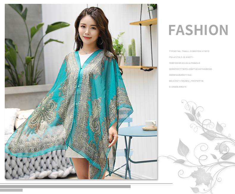 Shawl Cycling Beach Multi-Purpose Diverse Silk Scarf Chiffon Printed UV-Proof Paisley Pearl Shawl Sunscreen Shawl