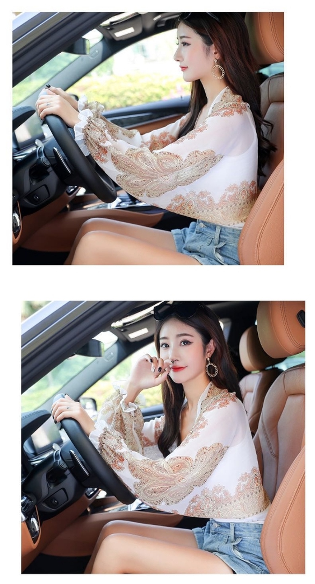 Spring and summer New Chiffon Suntan Capes outdoor Cycling Cashew printed UV-proof sleeve wholesale women hair