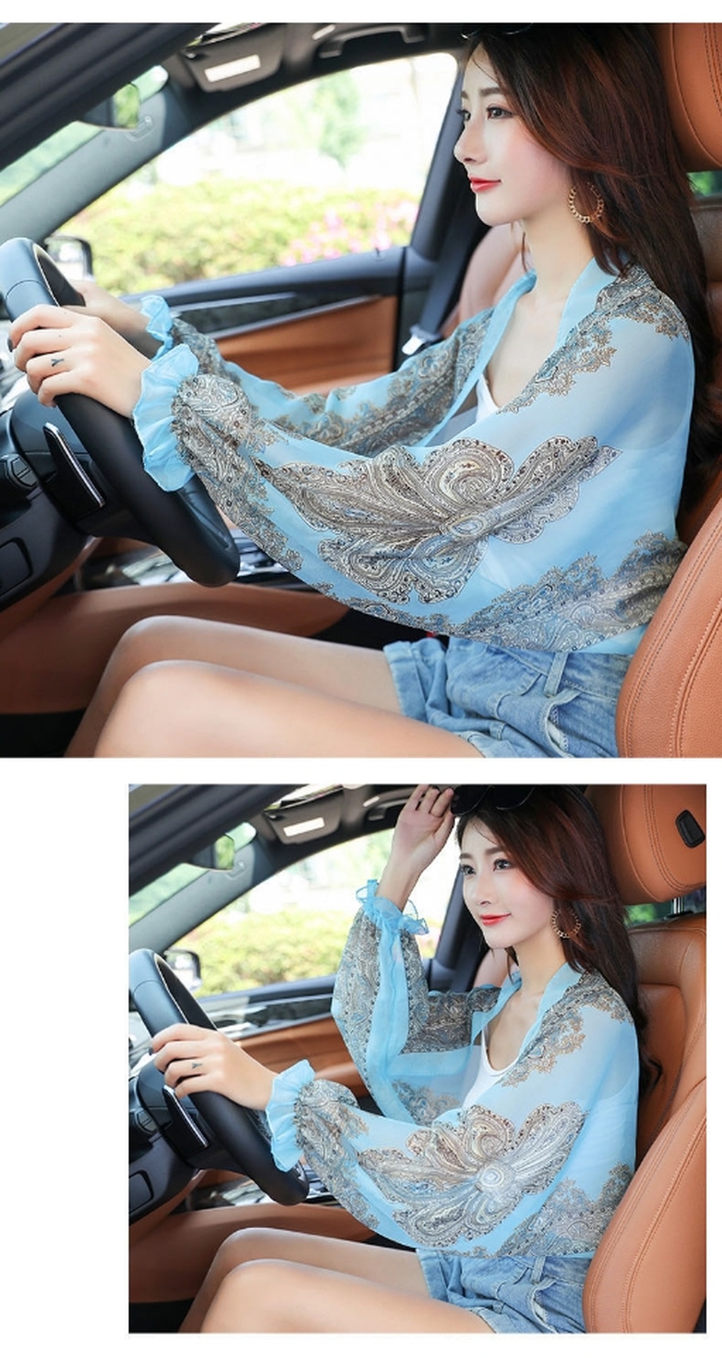 Spring and summer New Chiffon Suntan Capes outdoor Cycling Cashew printed UV-proof sleeve wholesale women hair