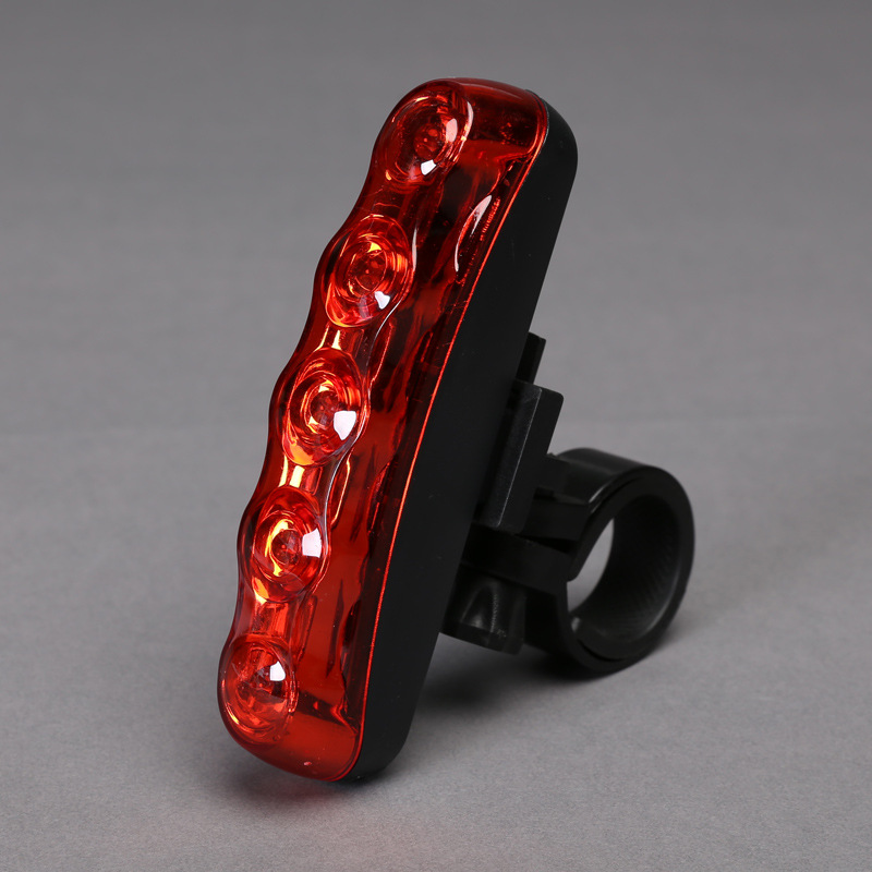 Factory Direct Sales Bicycle 5led Strip-Style Taillight Mountain Bike Safety Alarm Lamp Cycling Fixture