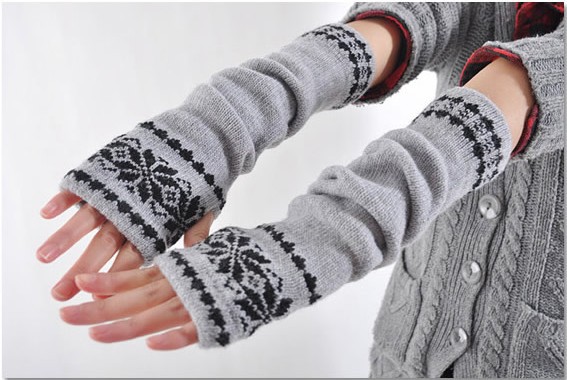 Snowflake long dual-use half-finger glove cuff feet fall/winter gloves