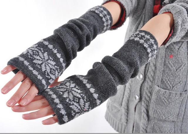 Snowflake long dual-use half-finger glove cuff feet fall/winter gloves
