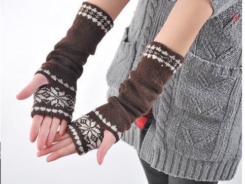 Snowflake long dual-use half-finger glove cuff feet fall/winter gloves