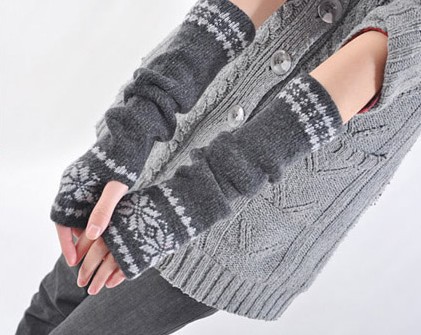 Snowflake long dual-use half-finger glove cuff feet fall/winter gloves