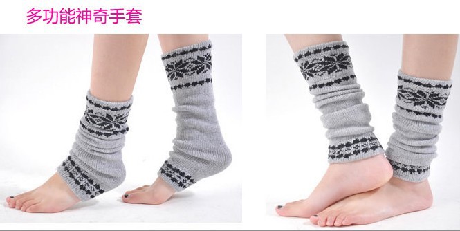 Snowflake long dual-use half-finger glove cuff feet fall/winter gloves