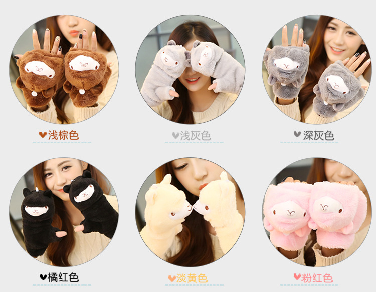 Winter new half-finger gloves creative cute hand-drawn gloves cartoon gloves garment accessories supplies wholesale