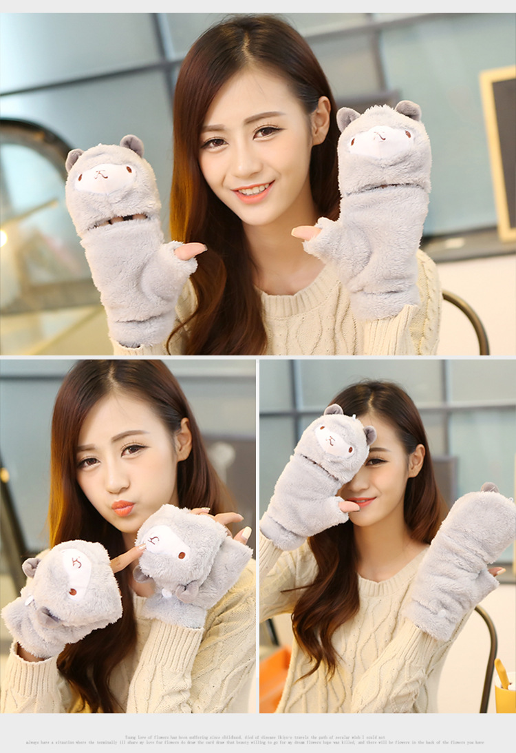 Winter new half-finger gloves creative cute hand-drawn gloves cartoon gloves garment accessories supplies wholesale