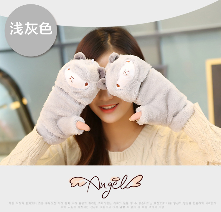 Winter new half-finger gloves creative cute hand-drawn gloves cartoon gloves garment accessories supplies wholesale