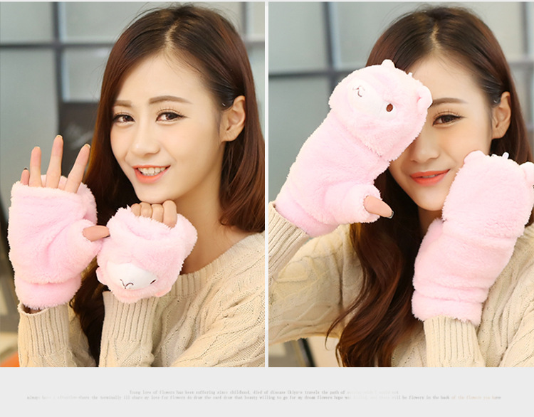 Winter new half-finger gloves creative cute hand-drawn gloves cartoon gloves garment accessories supplies wholesale