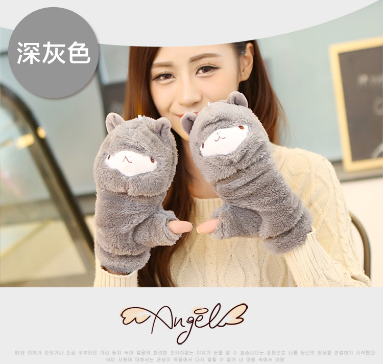 Winter new half-finger gloves creative cute hand-drawn gloves cartoon gloves garment accessories supplies wholesale
