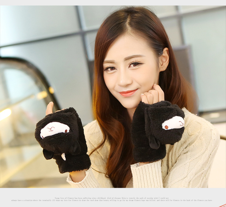 Winter new half-finger gloves creative cute hand-drawn gloves cartoon gloves garment accessories supplies wholesale