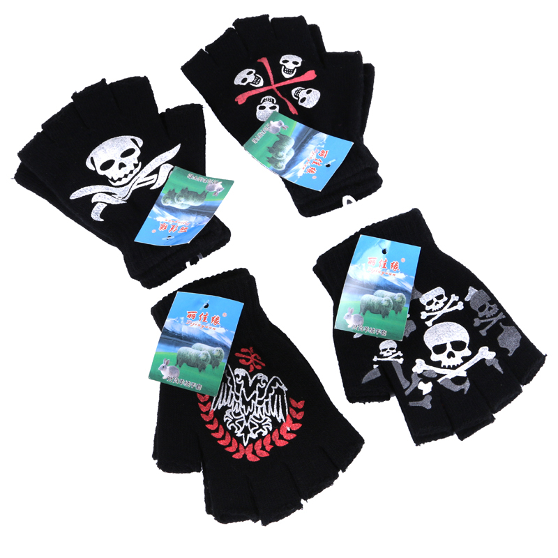 Acrylic fibers black half-finger gloves with rubber dimples LJY-048