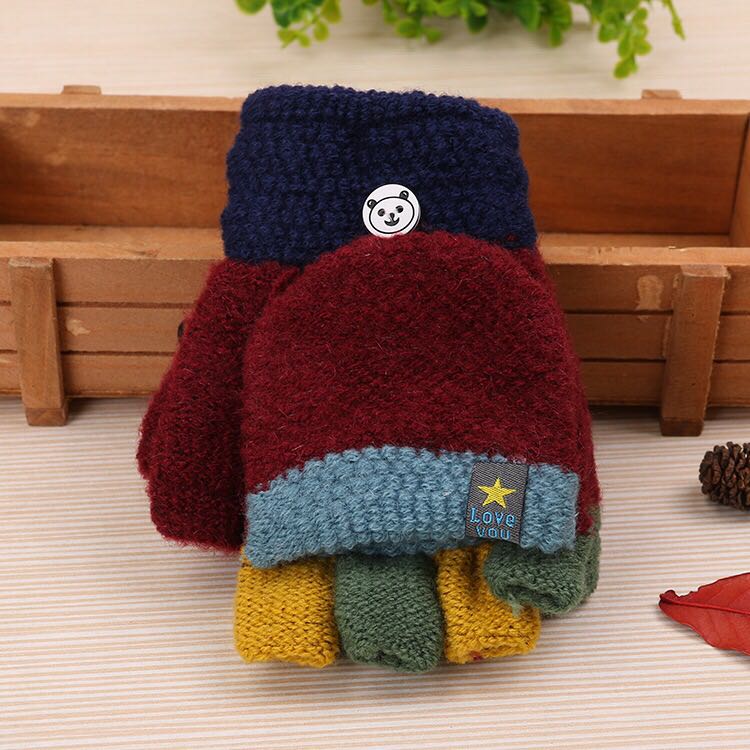 Autumn winter children's gloves half-finger flip to keep warm children primary school write baby boy girl fingerless gloves