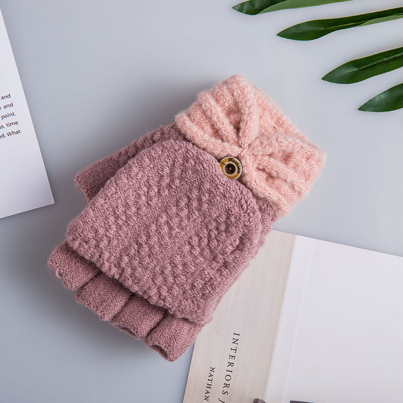 Gloves flip bow-tie Korean version of warm gloves half-finger gloves manufacturers direct