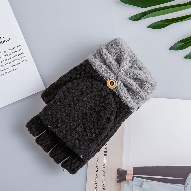 Gloves flip bow-tie Korean version of warm gloves half-finger gloves manufacturers direct