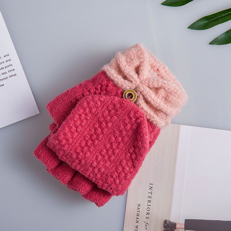 Gloves flip bow-tie Korean version of warm gloves half-finger gloves manufacturers direct