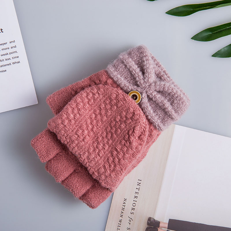 Gloves flip bow-tie Korean version of warm gloves half-finger gloves manufacturers direct