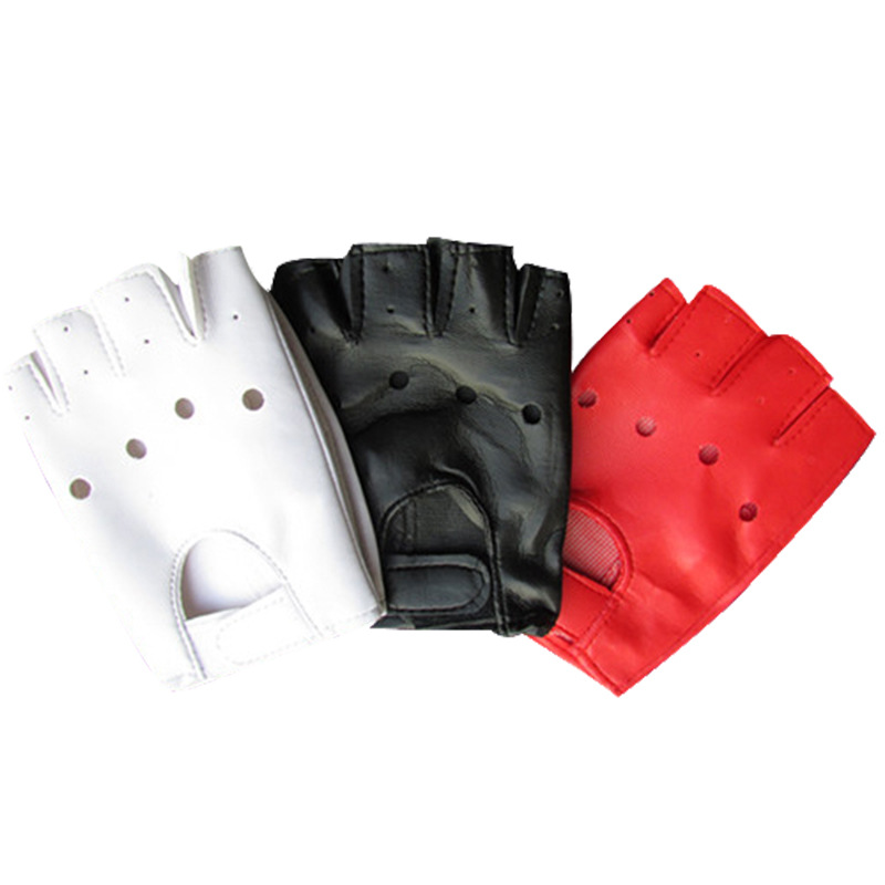 A: Children&#039;s leather gloves White Children&#039;s half-finger show stage gloves street break dancing gloves